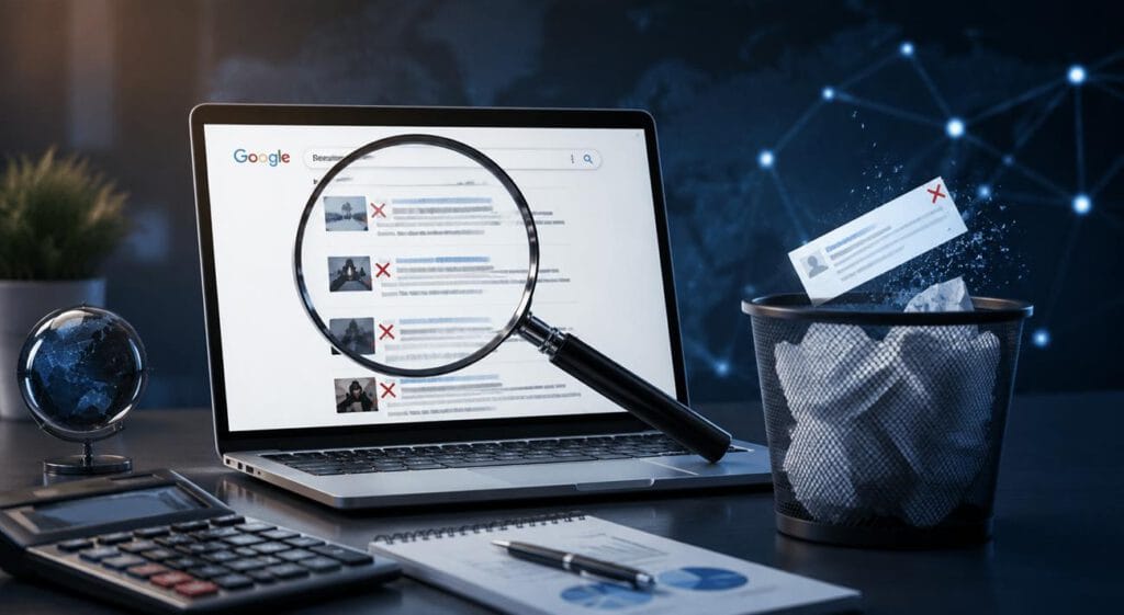 Computador com busca e lixo eletrônico.