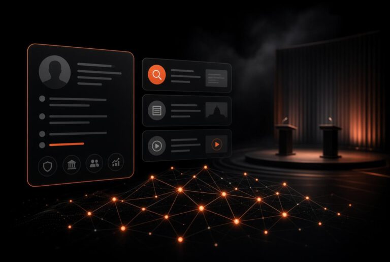 Interface digital com dados e pesquisa.